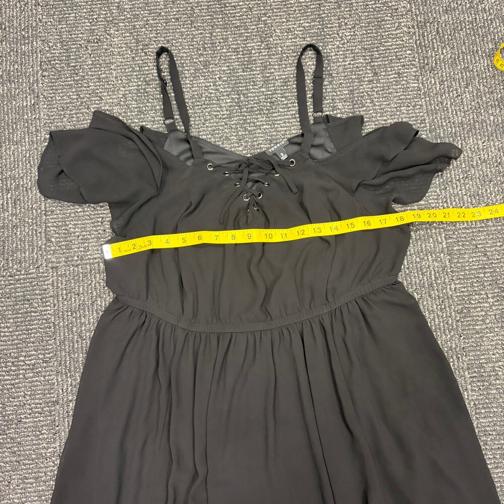 Torrid Black Chiffon Cold Shoulder Lace-Up Skater Dress Goth Grunge Vampire 3 - Picture 9 of 9